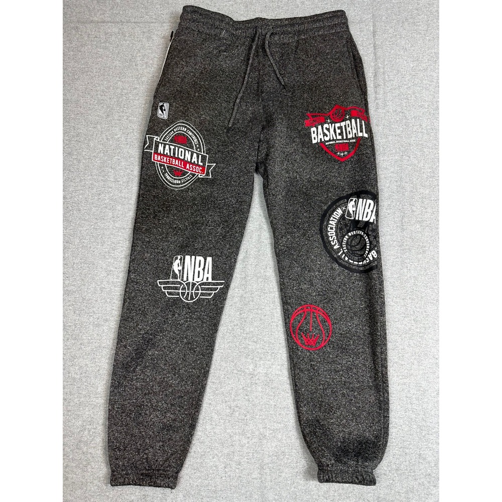 NBA Graphic‎ Sweatpants Mens Medium Grey Multi Logo Graphic Fleece Joggers